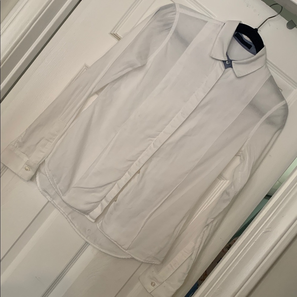 The Row White Shirt with Light Blue Collar Trim sz2